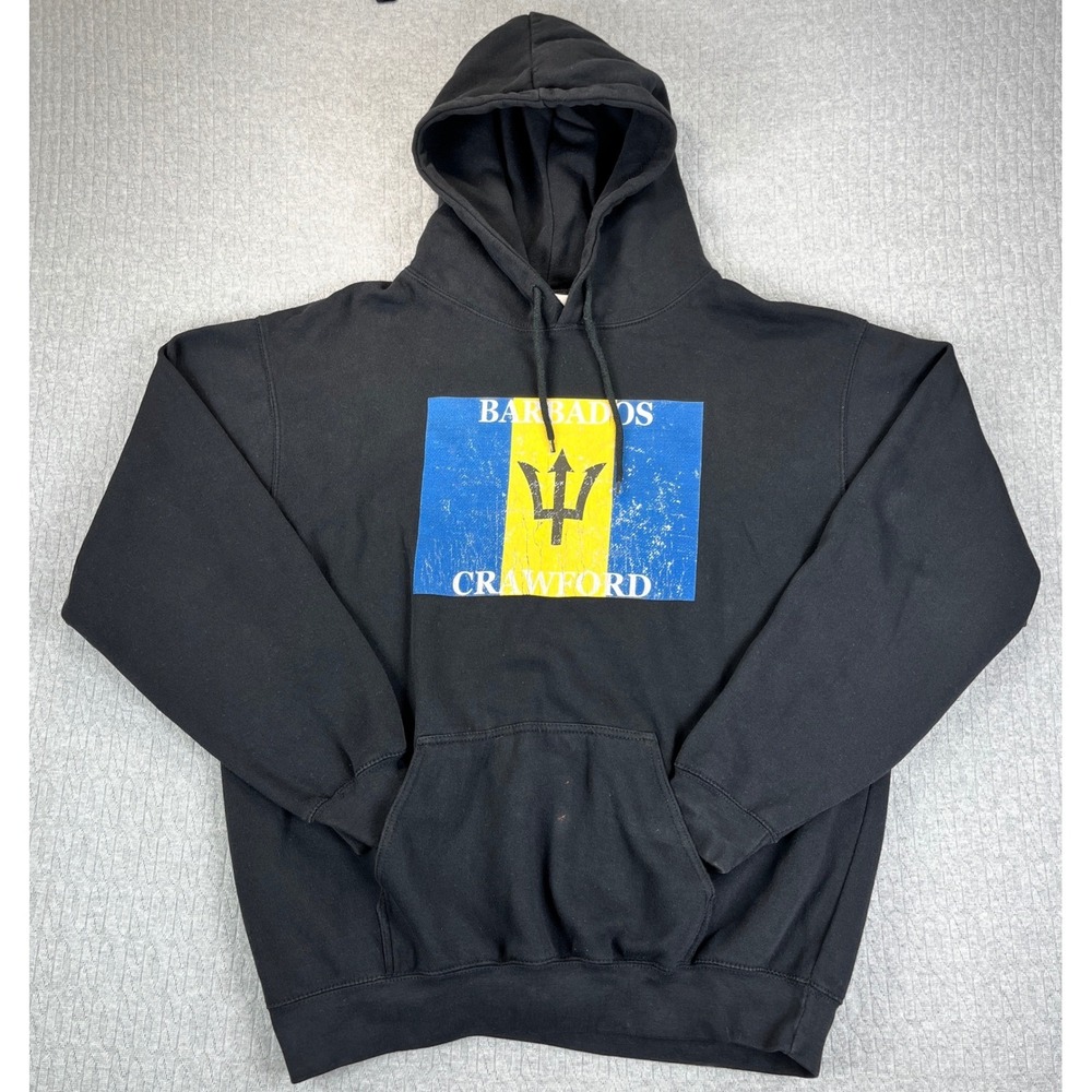 Barbados Crawford Hoodie Mens Large Black Flag Graphic Pullover Sweatshirt
